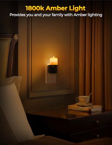 Briignite Flameless Candle Night Lights, Amber Plug-in 2 Pack, LED Candle with Light Sensor, 0-100LM Dimmable, Kids Hallwa...