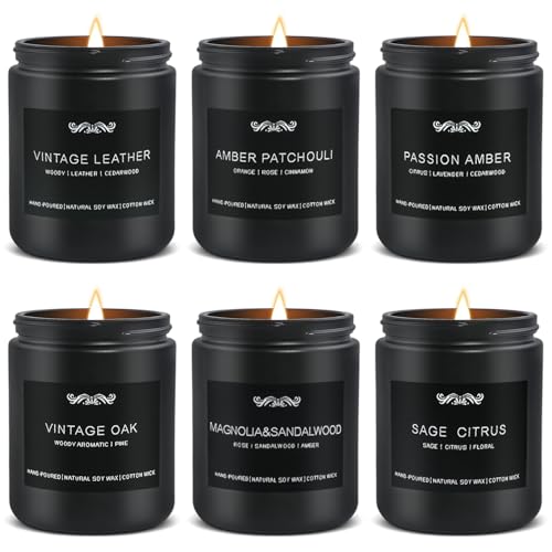 6 Pack Candles for Home Scented Aromatherapy Candles Gifts Set for Mens, Men Candle Set, 42 oz 300 Hour Long Lasting Candl...