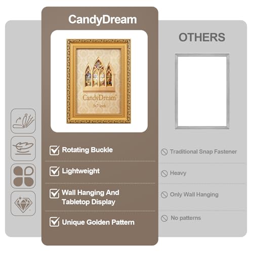 CandyDream 5×7 Picture Frame Set of 2 - Gold Picture Frames for Wall and Tabletop Display,Poster Photo Frames, Gallery Wal...
