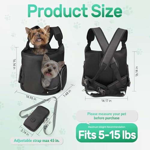 YUDODO Dog Front Backpack Carrier 5-15 lbs, Soft Breathable Pet Front Facing Carrier with Adjustable Straps, Multi-Pocket ...