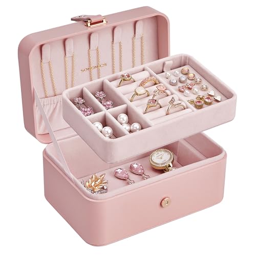 SONGMICS Jewelry Organizer Box, Travel Jewelry Case, 2-Layer Travel Case for Earrings, Necklaces, Bracelets - Portable Jew...
