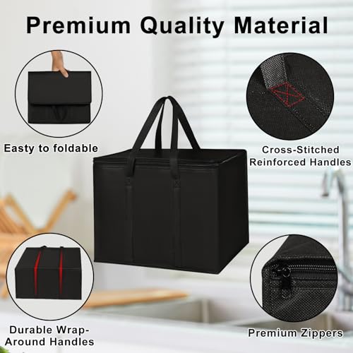 JNYONG 4 Pack Insulated Reusable Grocery Shopping Bags with zippered top,Food Delivery Bag,Collapsible Cooler Bag for Froz...