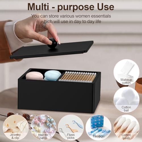 Cotton Swab Holder with Lid, 2 Compartments Qtip Holder Cotton Ball Dispenser for Swabs Skincare Pads Facial Sponge Floss ...