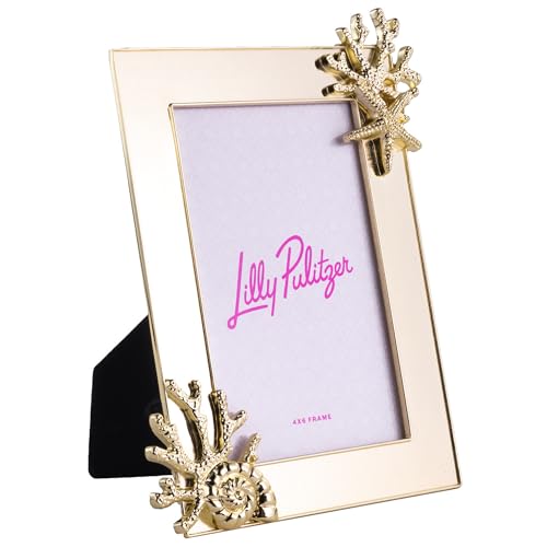 Lilly Pulitzer 7 x 9 Picture Frame, Decorative Photo Frame for Tabletop, Gold Coral Metal Frame with Glass Front (Gold Coral)