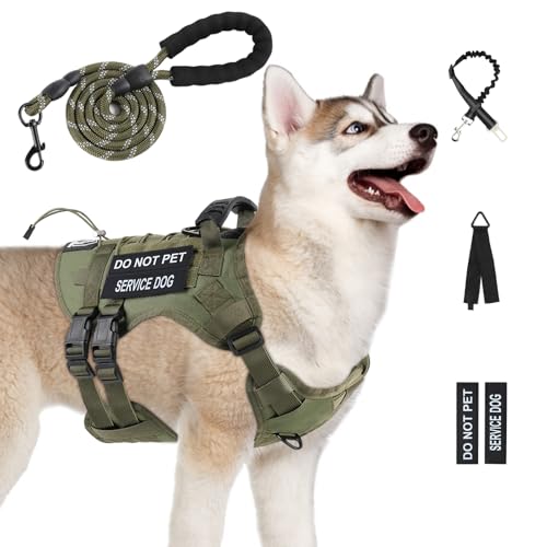 Yungaspy No Pull Tactical Dog Harness for Large Dogs, Escape Proof Molle Dog Vest Harness and Leash Set, Adjustable Milita...