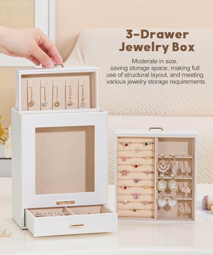 Homde Jewelry Organizer Girls Women Jewelry Box for Necklaces Rings Earrings Gift Bracelets Storage Case (White + Gold)