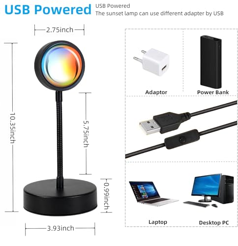 JIMEI Sunset Lamp Projector Led Lights for Bedroom Night Light RGB Lights Sun Sunlight Sunrise Lamp 10w 360° Rotation Mood...