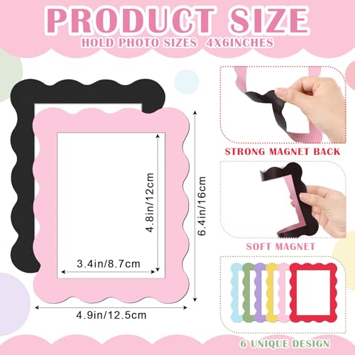 Kingdder 12 Pcs Graduation Scalloped Magnetic Picture Frame for Refrigerator 4 x 6 Pastel Reusable Picture Frame Magnets D...
