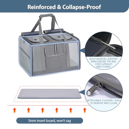 Lawfery Cat Carrier for 2 Cats, Large Soft-Sided Pet Travel Carrier, Dual Compartments, Privacy Protection, Dog Carrier fo...