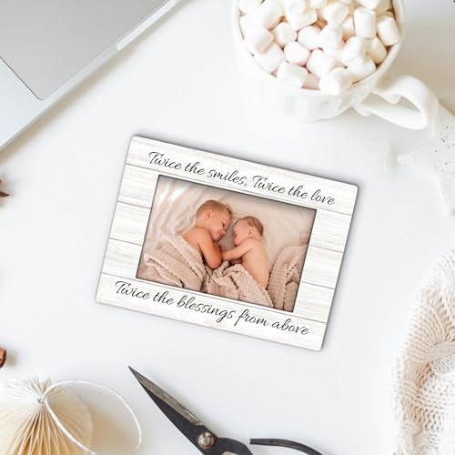 Foyoulame Twins Baby Items 4x6 Picture Frame, Twin Mom Gifts Wooden Picture Frame, Twins Baby Gifts for Girls Boys Mom, Tw...