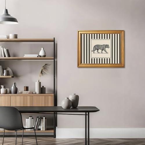 Gold Framed Vintage Tiger Wall Art Black and White Striped Wild Animal Poster Retro Jungle Big Cat Wildlife Canvas Print B...
