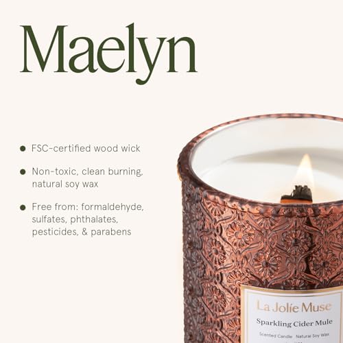 LA JOLIE MUSE Sparkling Cider Mule Candle | Apple Cider, Orange & Amber | 19 oz Wooden Wick | 90-Hour Clean Burn | Vibrant...