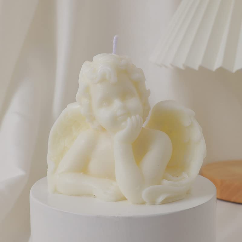 Angel 2 Pack Soy Scented Hand Carved Aesthetic Candles for Home Decor (Milk White)