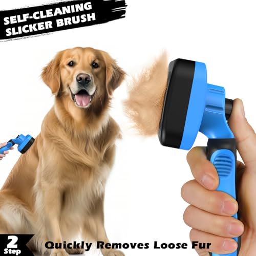 3PCS Self Cleaning Slicker Brush & Pet Grooming Rake & Flea Comb for Dogs, Cats and Horses | Double-Sided Dematting Comb &...