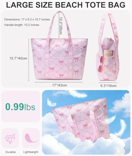 Octsky Large Beach Bags for Women - Waterproof Sandproof Beach Tote with Dual Zipper and Wet Pocket - 3 Outside Pockets