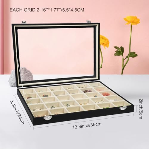 Stratalife Earring Organizer Jewelry Holder Organizer Drawer Earring Storage Jewelry Tray with Clear Lid Ring Box for Wome...