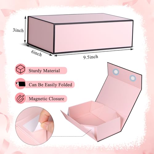 Magnetic Gift Box with Lids Ribbons and Gift Bag for Presents, 9.5x6x3" Pink Gift Box with Bag Set for Women Girl Her, Cut...