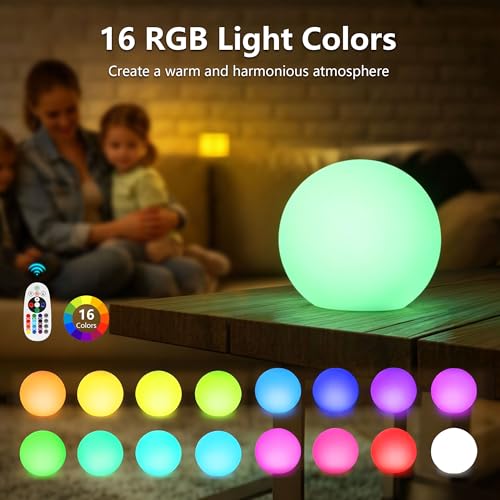 MIUWLXT 6-inch LED Light Ball, RGB Color Changing Nursery Night Light with Remote, IP68 Waterproof Floating Pool Lights, U...