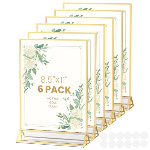 YOAEAILY Acrylic Sign Holder 8.5X11 Gold Frames Double-Sided Gold Picture Frames for Flyer Holder Menu Holder Wedding Tabl...