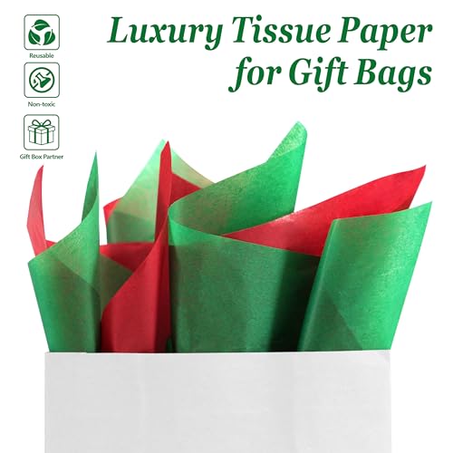 120 Sheets Christmas Tissue Paper for Gift Bags, 20" x 14" Red Green Gold White Wrapping Tissue Paper for Gifts Holiday De...