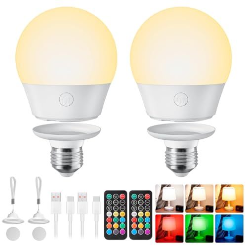 Brightown E26 Rechargeable Light Bulb with Remote and Timer, Battery Backup Bulb for Sconces and Lamps, Magnetic Bulbs for...
