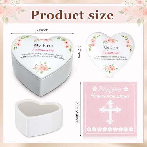 Funtery First Communion Gifts for Girls Ceramic Jewelry Keepsake Box with a Pray Card 1st Holy Communion Gifts for Girls B...