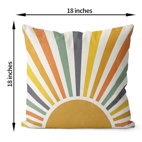 GOLIANDA Boho Pillow Covers 18x18 Set of 2 Stripes Colorful Yellow Sunshine Decorative Pillow Cases Summer Rainbow Sun Out...