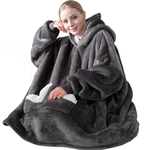 Touchat Wearable Blanket Hoodie, Oversized Sherpa Fleece Sweatshirt Blanket with Giant Hood Pocket and Sleeves for Adult, ...