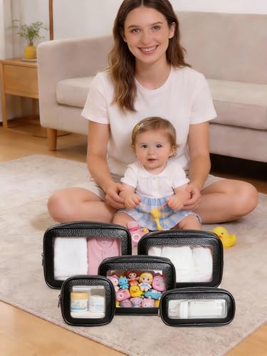 5Pcs Diaper Bag Organizer Pouch Set, Waterproof Travel Clear Makeup Bag Set for Women Small Toiletry Bag Travel Packing Or...