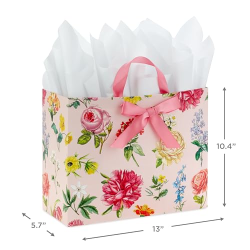 Hallmark 10" Large Mother's Day Gift Bag with Tissue Paper (Vintage Floral with Pink Bow) for Valentine's Day, Easter, Bri...