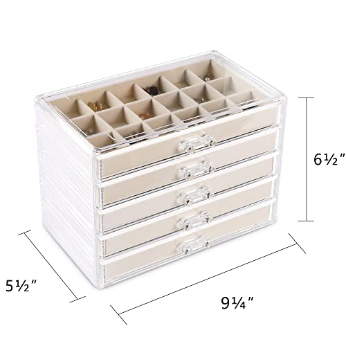 Frebeauty Acrylic Jewelry Organizer Earring Organizer Box with 5 Drawers Earring Holder Organizer with Velvet Trays Clear ...