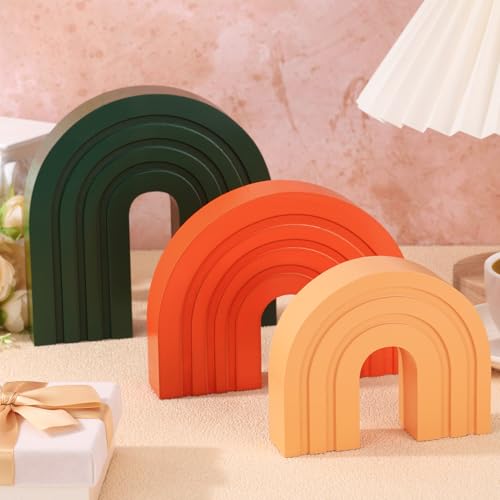 Set of 3 Boho Shelf Decoration Wooden Arch Decor Wood Rainbow Arch Mantel Book Ends for Table Living Room Office Nursery H...