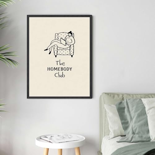 Framed The Homebody Club Poster Canvas Print Art Minimalist Aesthetic Wall Art Pictures Wall Decor Cute Whimsical Home Dec...