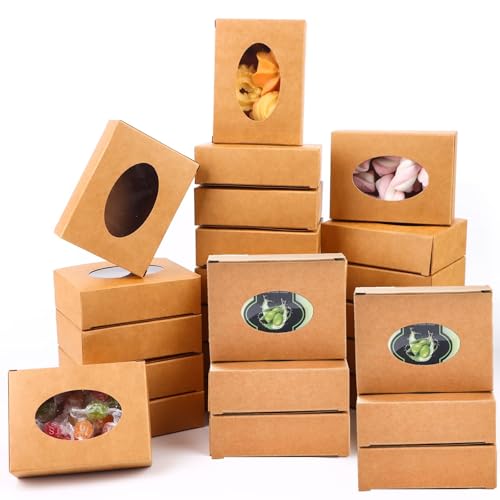 Zentriqlla 120 Pack Paper Soap Boxes, Kraft Treat Box with Window, Favor Packaging Boxes for Wedding, Birthday, Party, Hom...