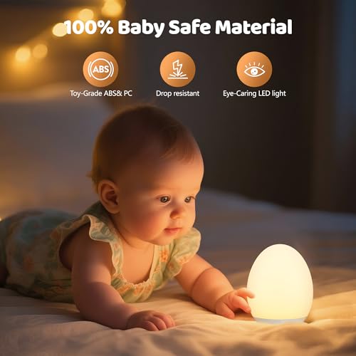 MediAcous Night Light for Kids, Baby Egg Light for Nursery, 7 Colors Changing & Stepless Dimming, Soft Silicone Touch Nigh...