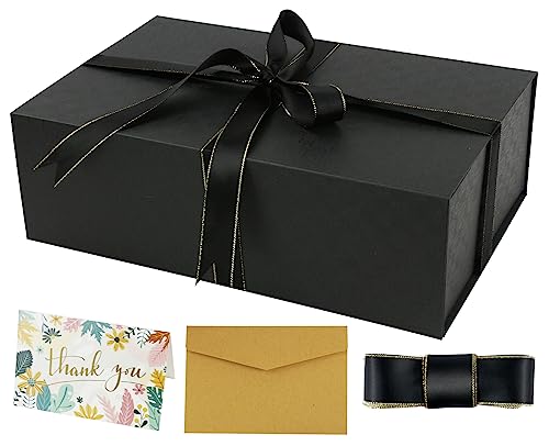 YINUOYOUJIA Large Black Gift Box14x9x4.5 inches,Gift Boxes with Magnetic Closure Lid,Ribbon and Card,Present Box for Birth...