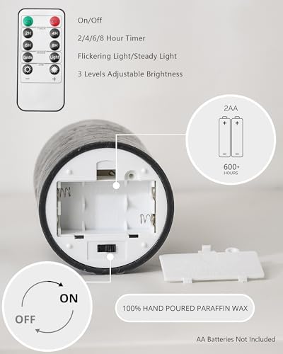 Stmarry Distressed Gradient Gray Flameless Candles with Remote and Timer, Real Wax Made LED Pillar Candles Battery Operate...