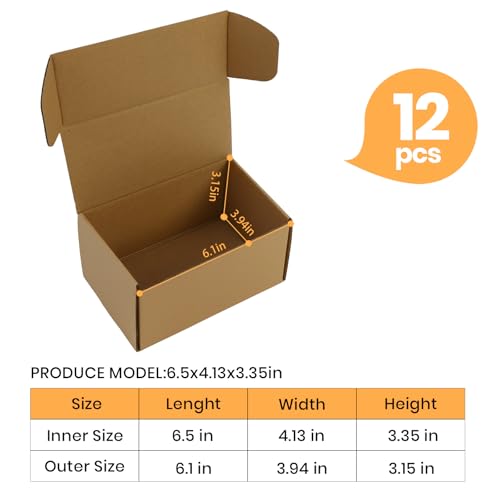 Moukiween 12 Pack Small Shipping Boxes 6x4x3 Inch Corrugated Small Cardboard Boxs for Shipping, Packaging Boxes for Busine...