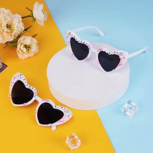 Ainiv Pearl Heart Shaped Sunglasses for Women, UV400 Protection Fashion Accessories Heart Glasses for Bridal, Beach Vacation