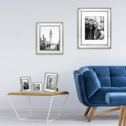Isaac Jacobs 4x6 Silver Beveled Mirror Picture Frame - Classic Mirrored Frame with Deep Slanted Angle Made for Wall Décor ...