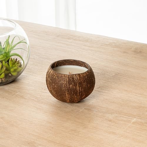 Restaurantware Coconut Shell Candle - 1 Soy Wax Candle 3.94 x 3.94 x 2.76 Inches - Handmade Decorative Candle Bowl with Wo...