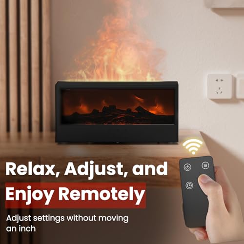 Omnexa Fireplace Flame Diffuser Air Humidifier, Essential Oil Diffuser with 7 Colors Light & Timer, Auto-Off Ultrasonic Co...