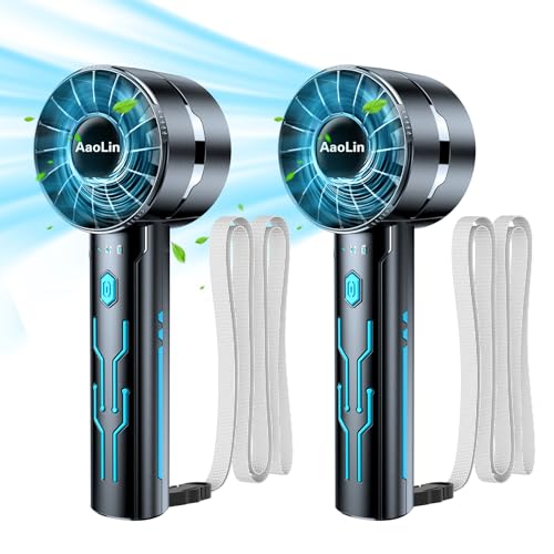 AaoLin 2pcs Portable Handheld Turbo Fan with 7000rpm High-Speed Motor USB Rechargeable Cooling Personal Fan 4-Speed, 4-16H...
