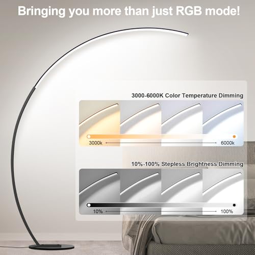 RGB Floor Lamp with 3 Color Temperatures, Ultra Bright 1800LM Smart Arc LED Floor Lamp with Remote Control, Music Sync, Sc...
