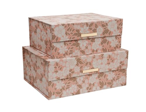 MIZFRUZZY 2-Piece Decorative Keepsake Storage Boxes with Lids, Soft Blush & Warm Neutral Floral, Cardboard Memory Boxes wi...