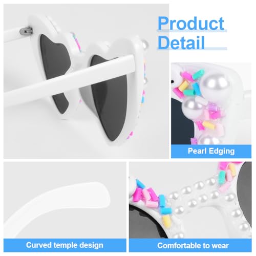Ainiv Pearl Heart Shaped Sunglasses for Women, UV400 Protection Fashion Accessories Heart Glasses for Bridal, Beach Vacation