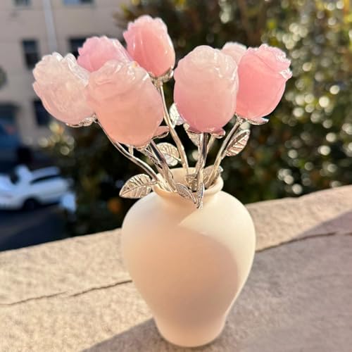 RJINGSHI Rose Flower Gifts Natural Crystal Quartz Eternal Rose Flower Gift Set – Pink Forever Roses for Women Girlfriend W...
