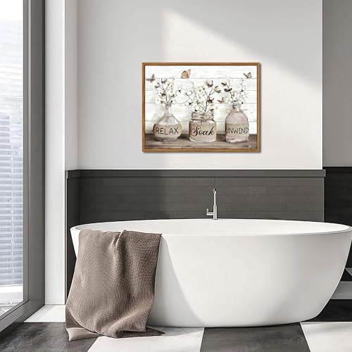 Floating Framed Farmhouse Bathroom Decor Wall Art, Rustic Cotton Pictures Canvas Wall Decor Paintings, Modern Country Rela...