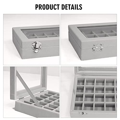 Vicoter Velvet Jewelry Box 24 Grid Jewelry Ring Display Organiser Box Tray Holder Earrings Storage Case for Girls Wife Mom...