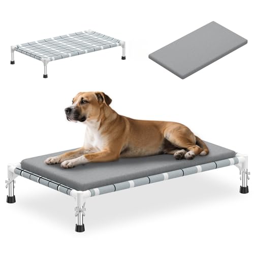 Elevated Raised Outdoor Dog Bed - Cooling Lifted Outside Dogs Bed with Cushion Mat Dog Hammock Bed with Stainless Steel Fr...